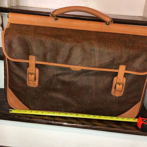 M ETRO Milano Red Paisley Coated Canvas Vachetta Double Sides Travel Bag 56cm - Picture 9 of 14